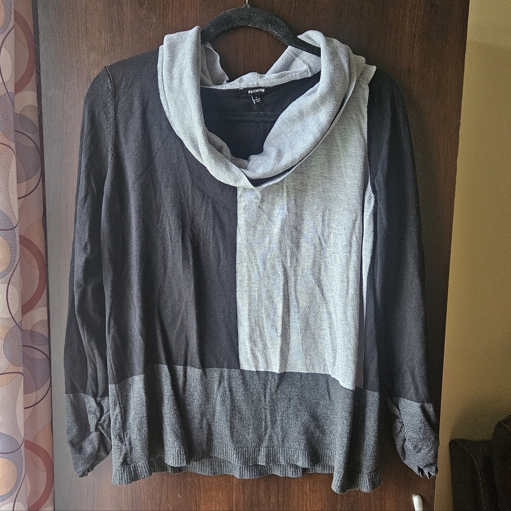 Premise Black and Gray Cowl Neck Sweater
